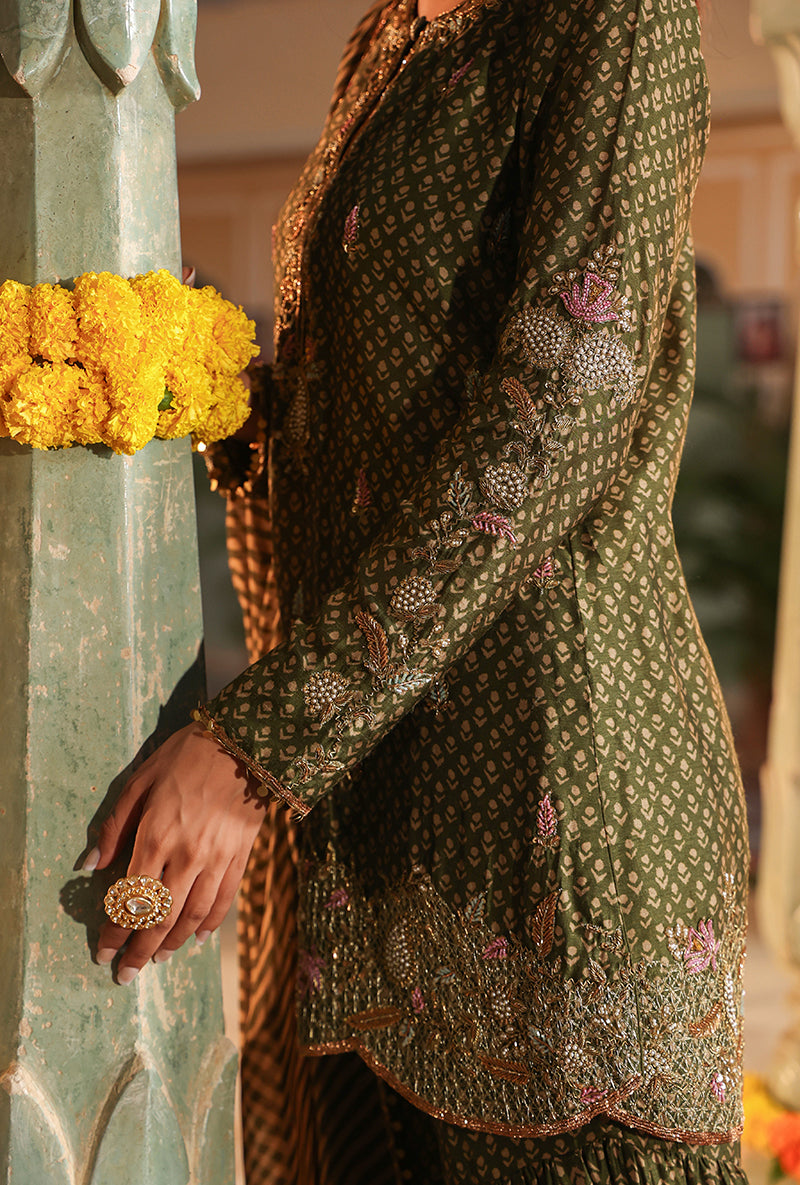 Olive Green Printed Raag Sharara Set