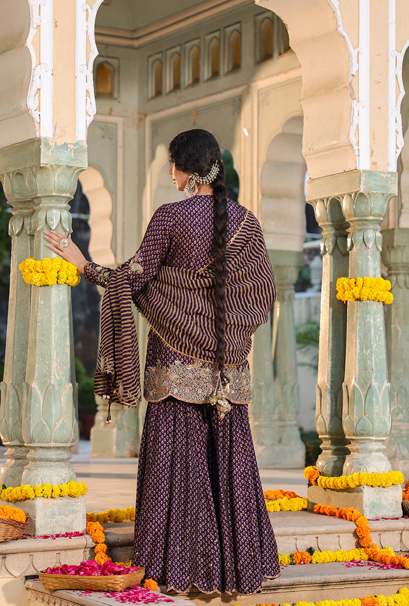 Purple Printed Raag Sharara Set