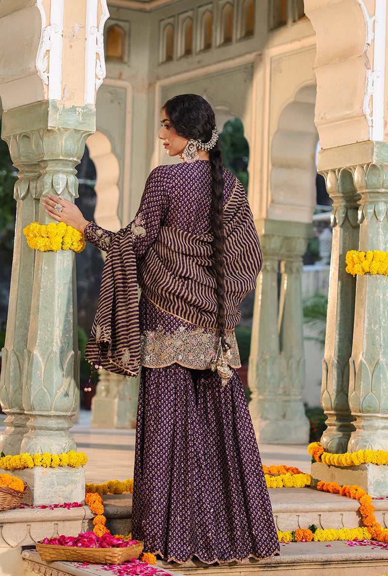 Purple Printed Raag Sharara Set