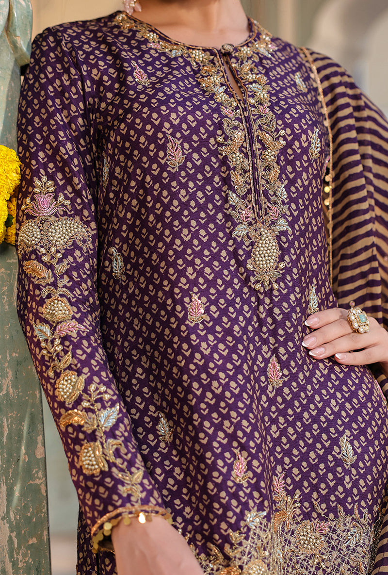 Purple Printed Raag Sharara Set