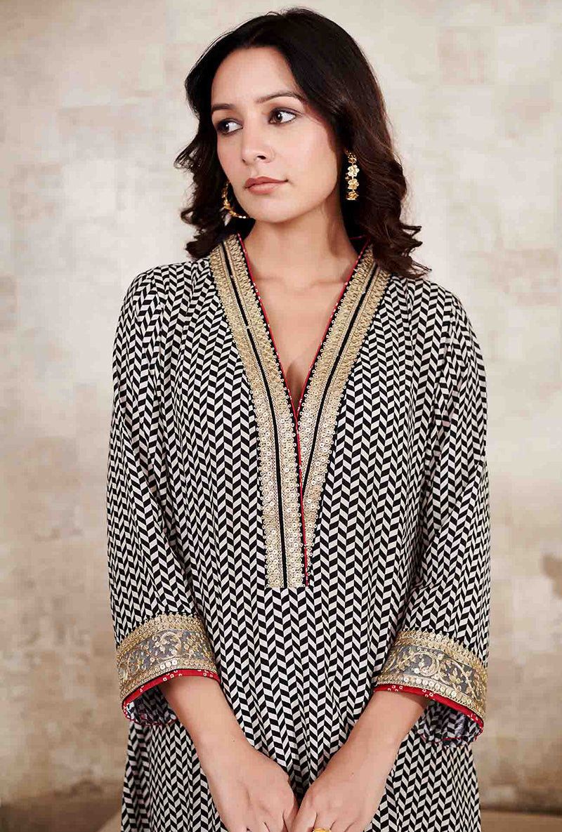 Black Printed Chevron Kaya Kurta Set