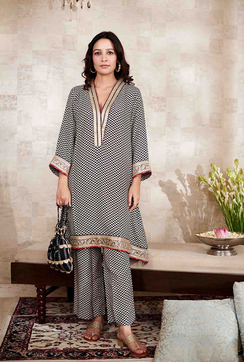 Black Printed Chevron Kaya Kurta Set