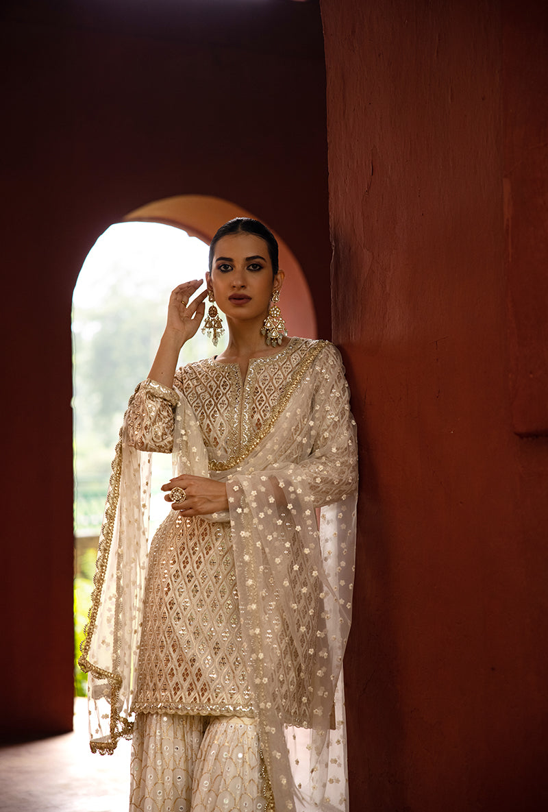 Ivory Sequin And Jaal Hoor 3.0 Gharara Set