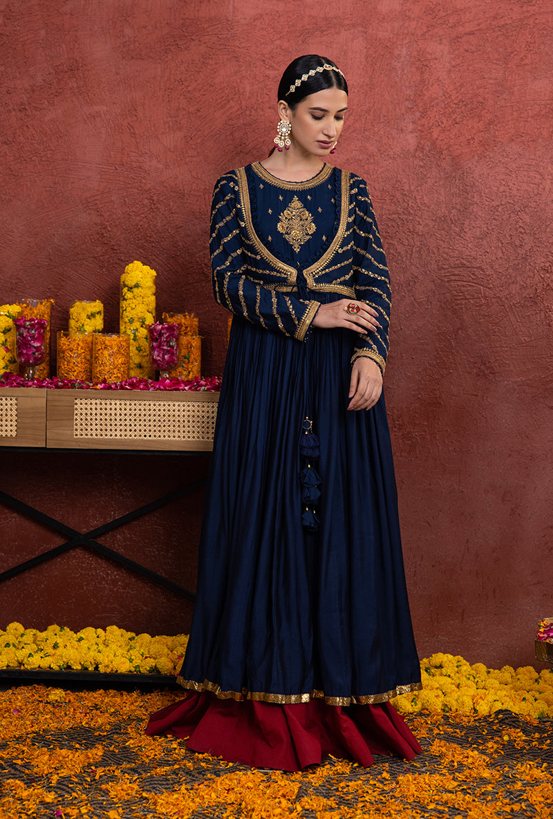 Navy Blue Angrakha Rooh Anarkali