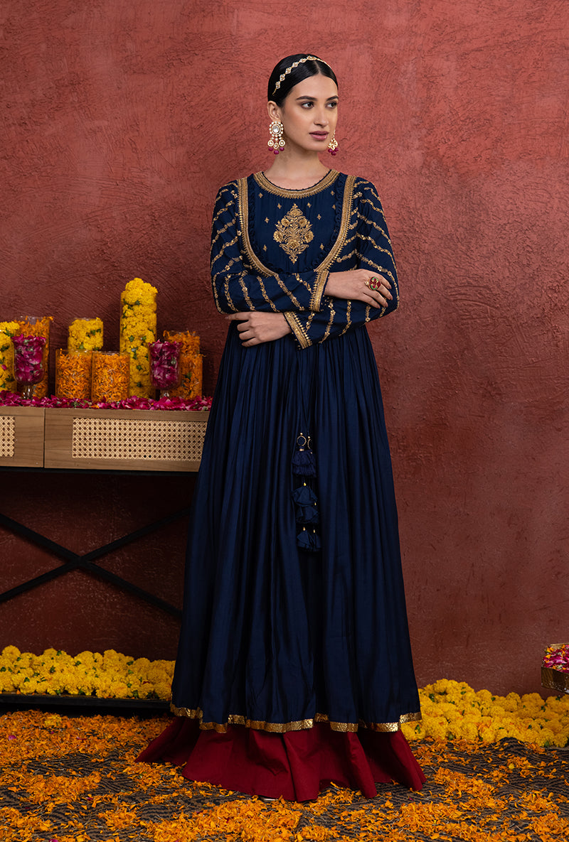 Australian Silk Embroidery Navy Blue Anarkali Suits at Rs 1125 in Surat
