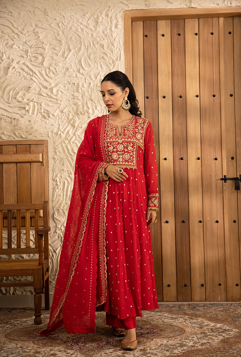 Red Gota Anarkali Masakali Kurta Set