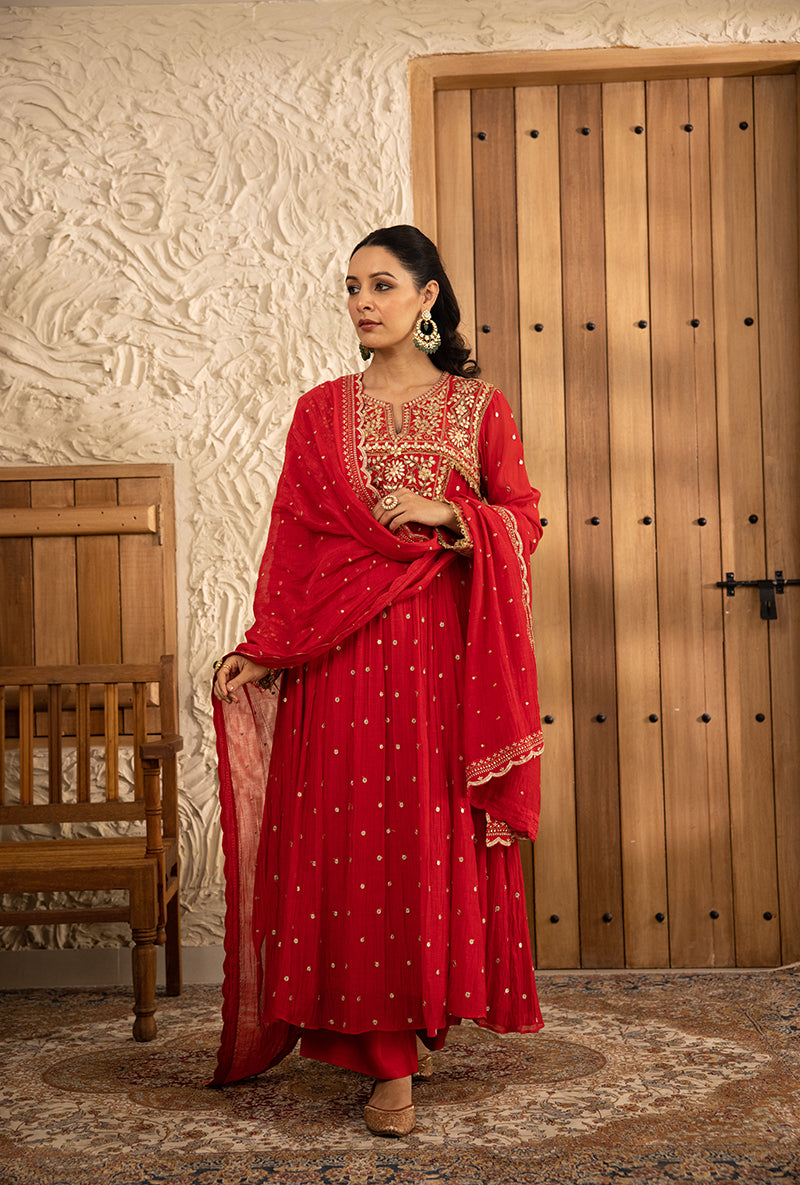 Red Gota Anarkali Masakali Kurta Set