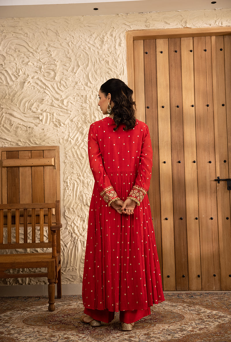 Red Gota Anarkali Masakali Kurta Set