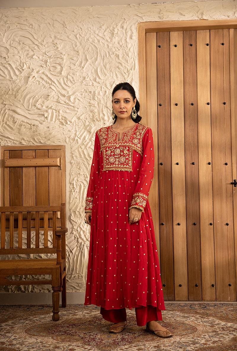 Red Gota Anarkali Masakali Kurta Set