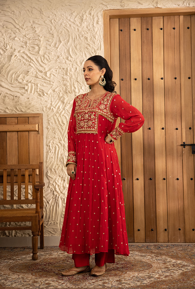 Red Gota Anarkali Masakali Kurta Set