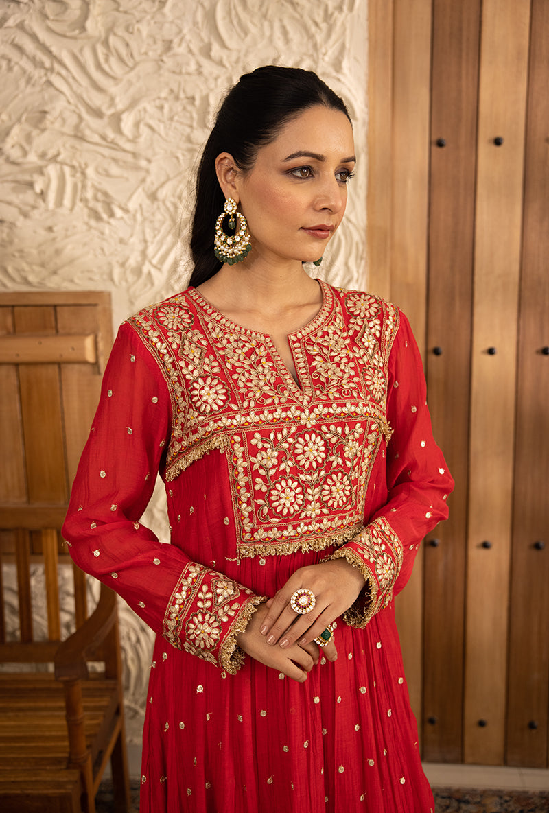 Red Gota Anarkali Masakali Kurta Set