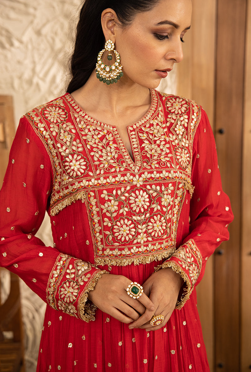 Red Gota Anarkali Masakali Kurta Set