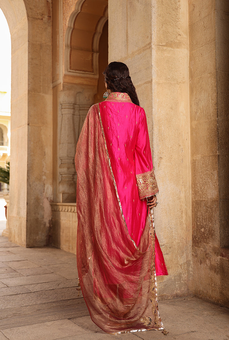 Shocking Pink Stand Collar Raag Kurta Set