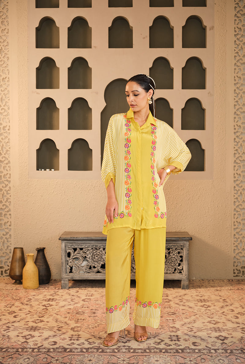 Yellow Floral Chintz Kaftaan Style Goonj Co-Ord Set