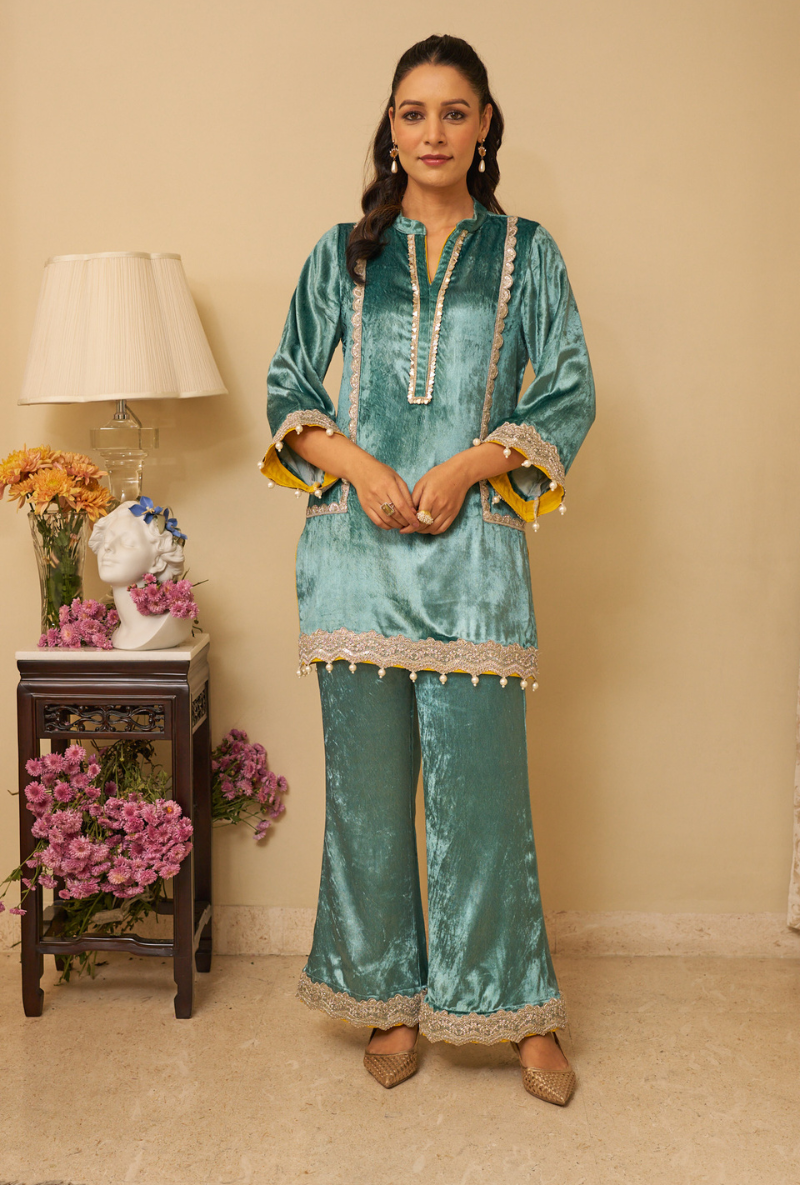 Sea Green Pearl Meadow Aiza Kurta Set