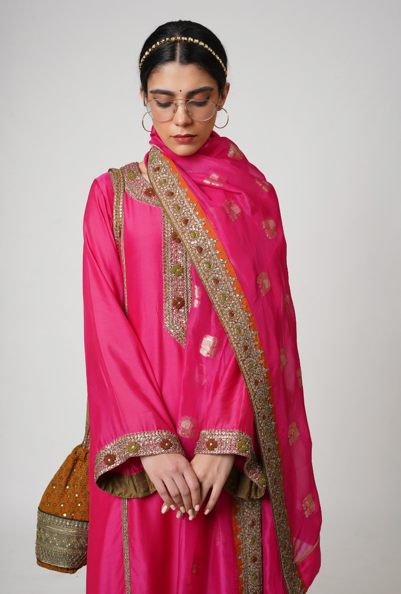 Raspberry Straight Chhaya Kurta Set