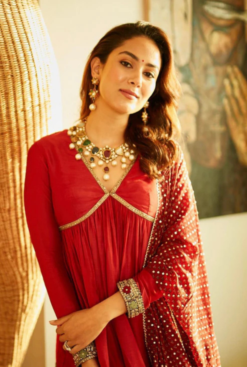 Red Cross Yoke Embroidered Chhaya Sharara Set