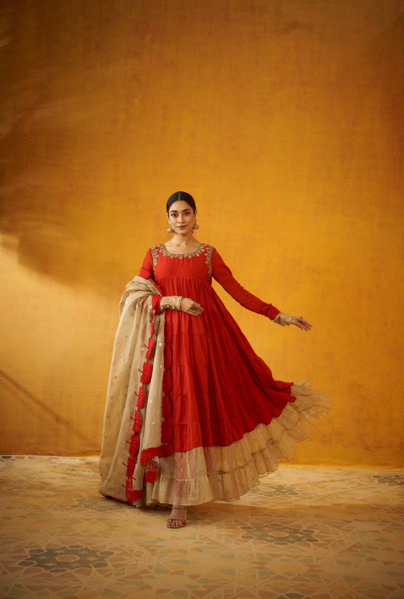 Red Layered Kurta Kainaat Anarkali Set