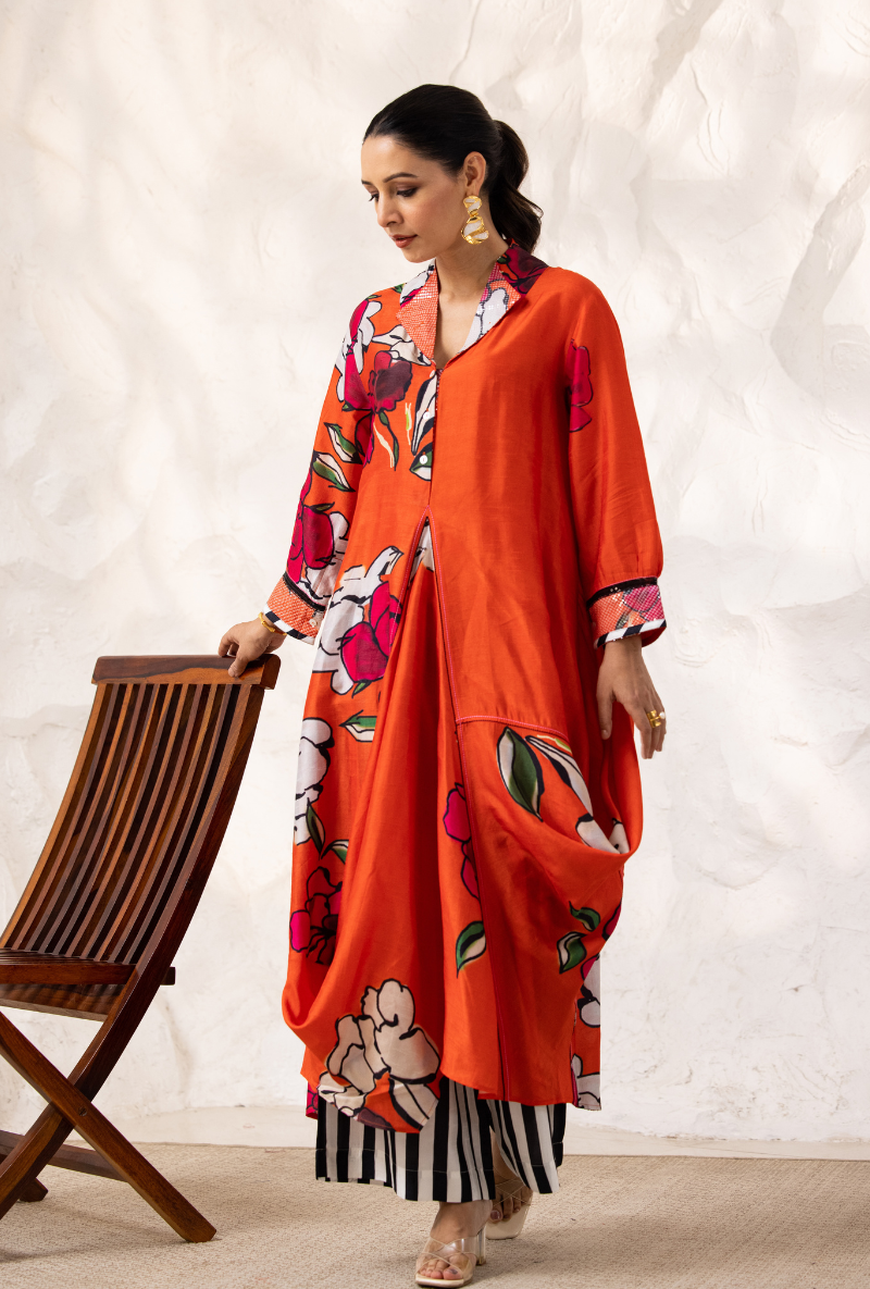 Red Printed Cowl Ivy Kurta Set