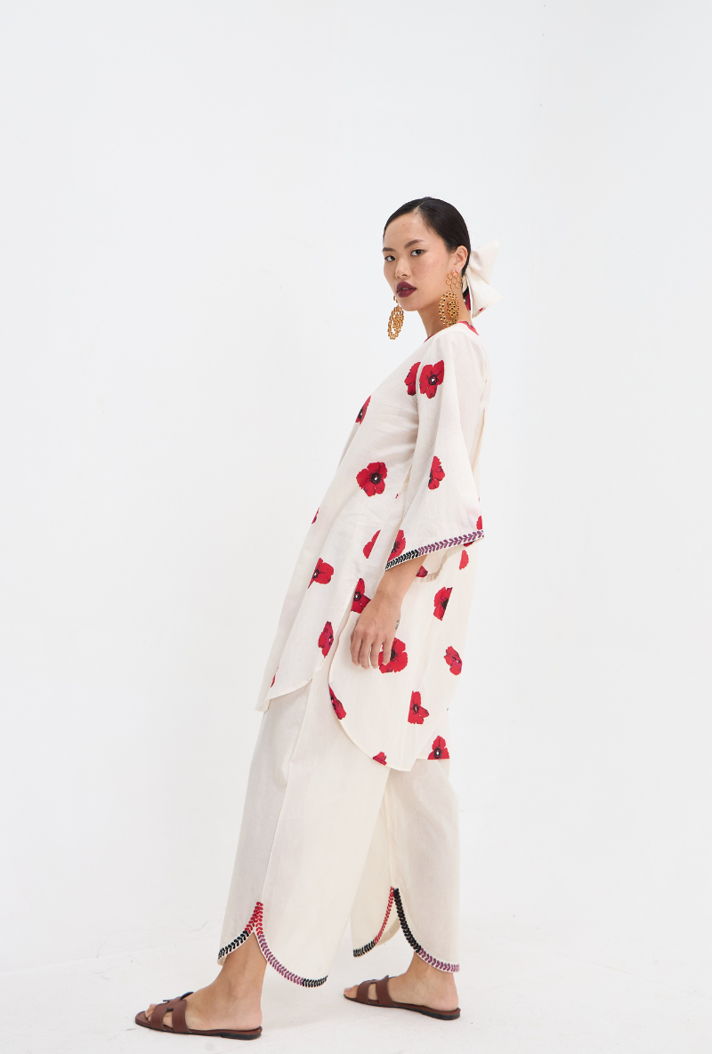 White Poppy Print Love Letters Kurta Set