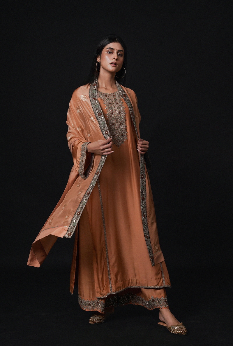 Woodburn Jamdani Pintuck Chhaya Kurta Set