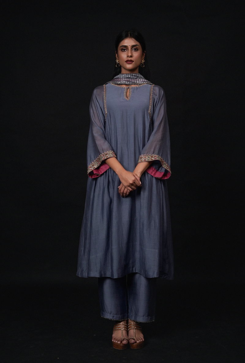 Vintage Blue Gather Chhaya Kurta Set