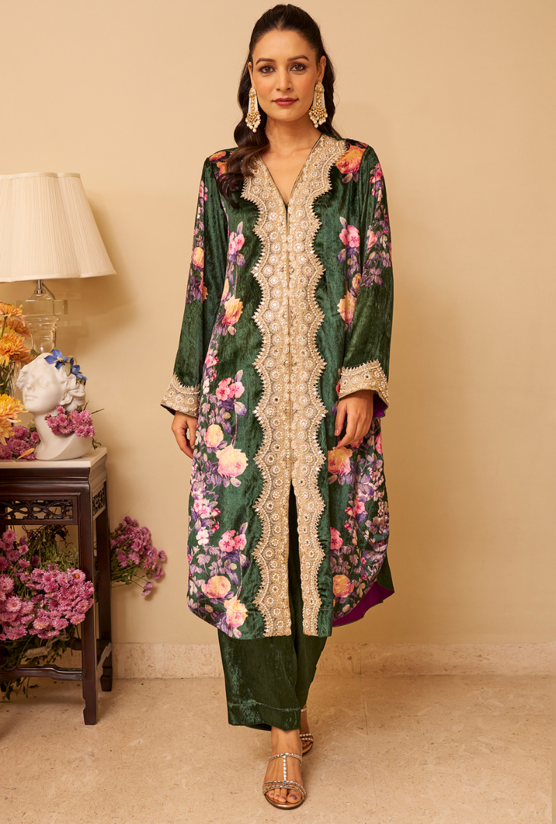 Emerald Green Bloom Aiza Kurta Set