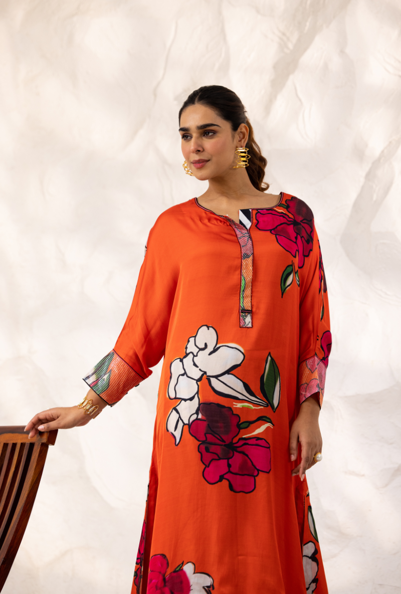 Red Long Floral Ivy Kurta Set