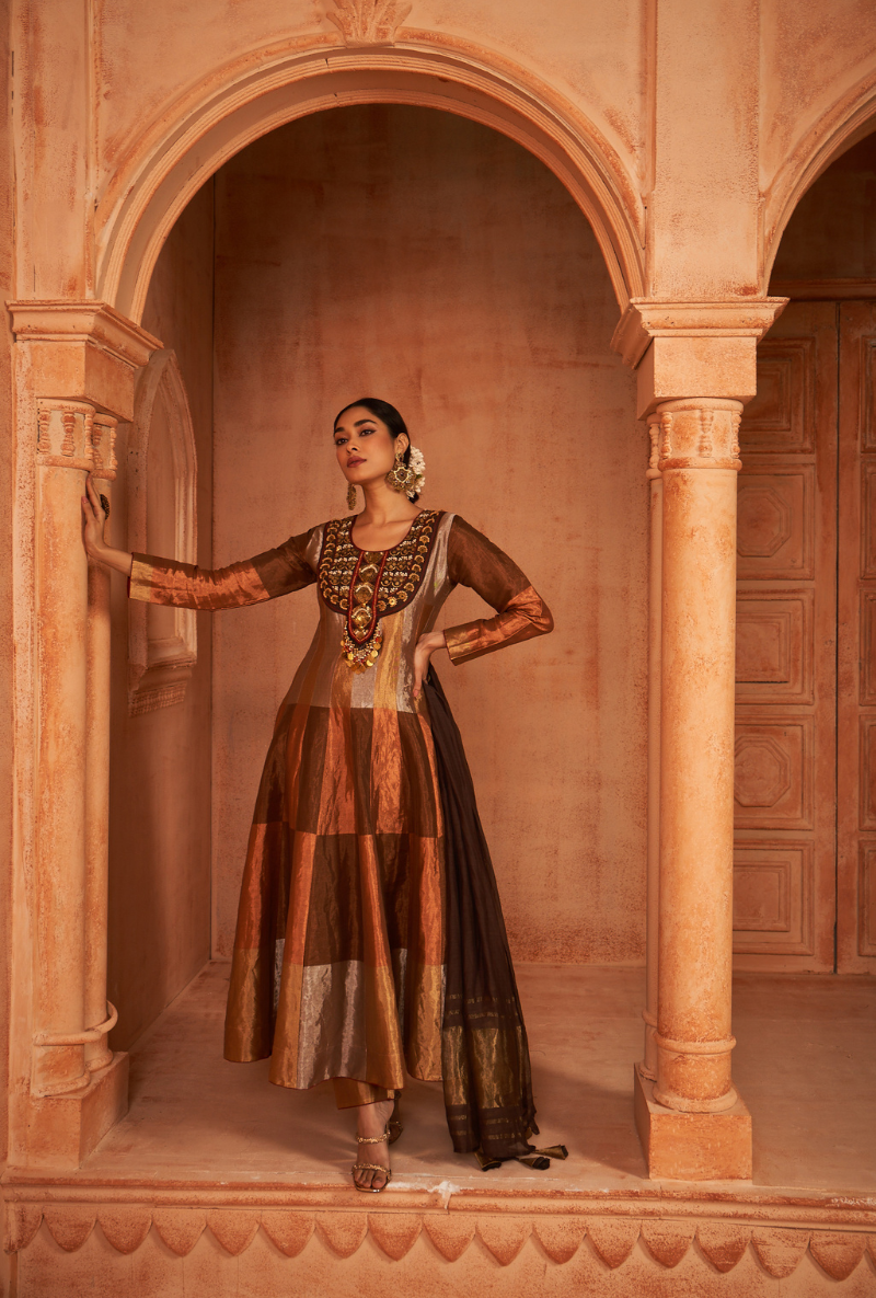 Brown Metallic Zardosi Work Kainaat Anarkali Set