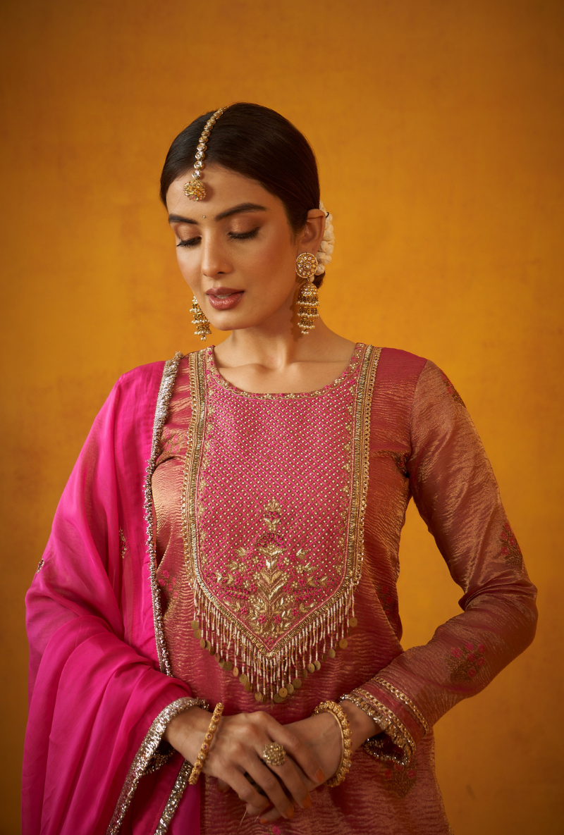 Pink Benarasi Tissue Kainaat Lehenga Set