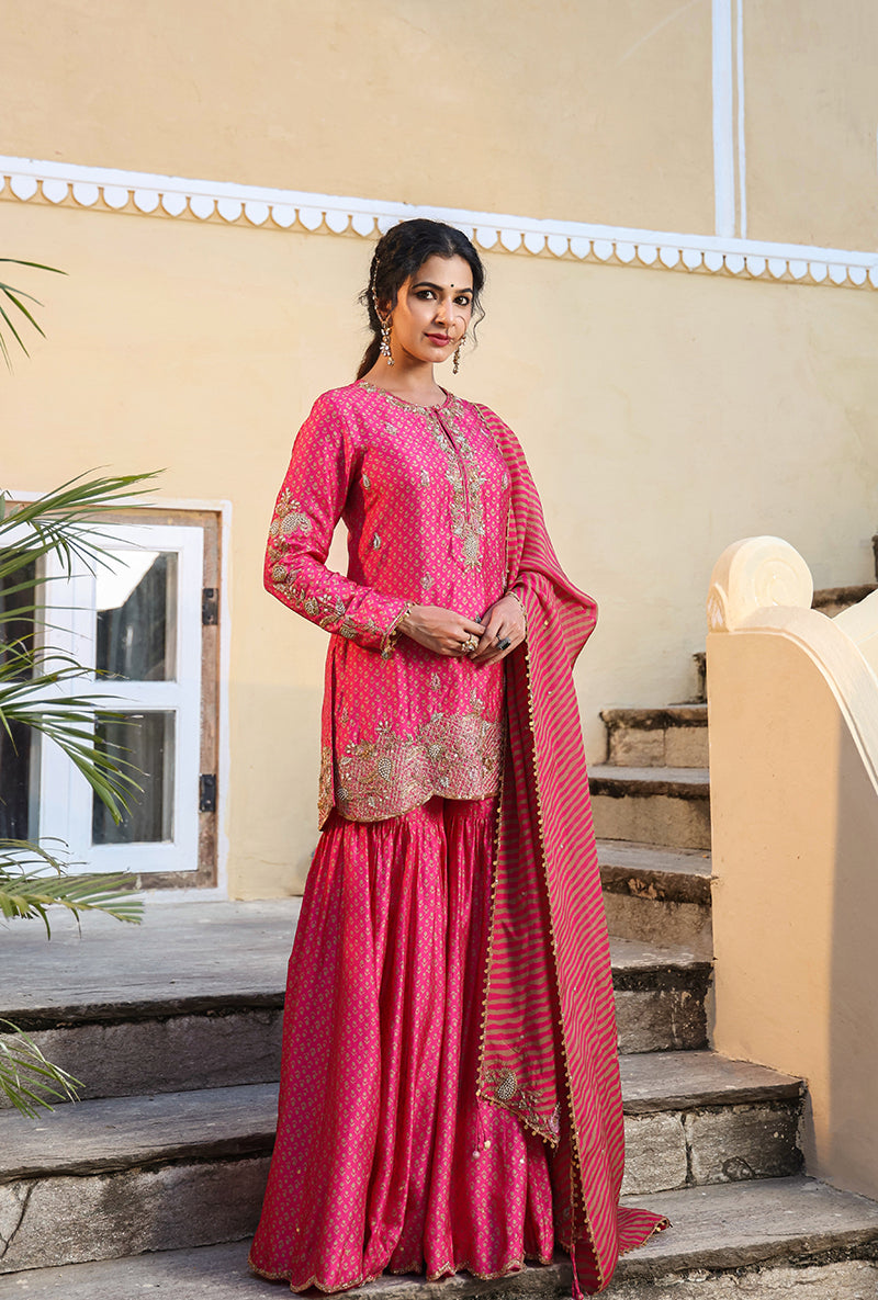 Pink Printed Raag Sharara Set