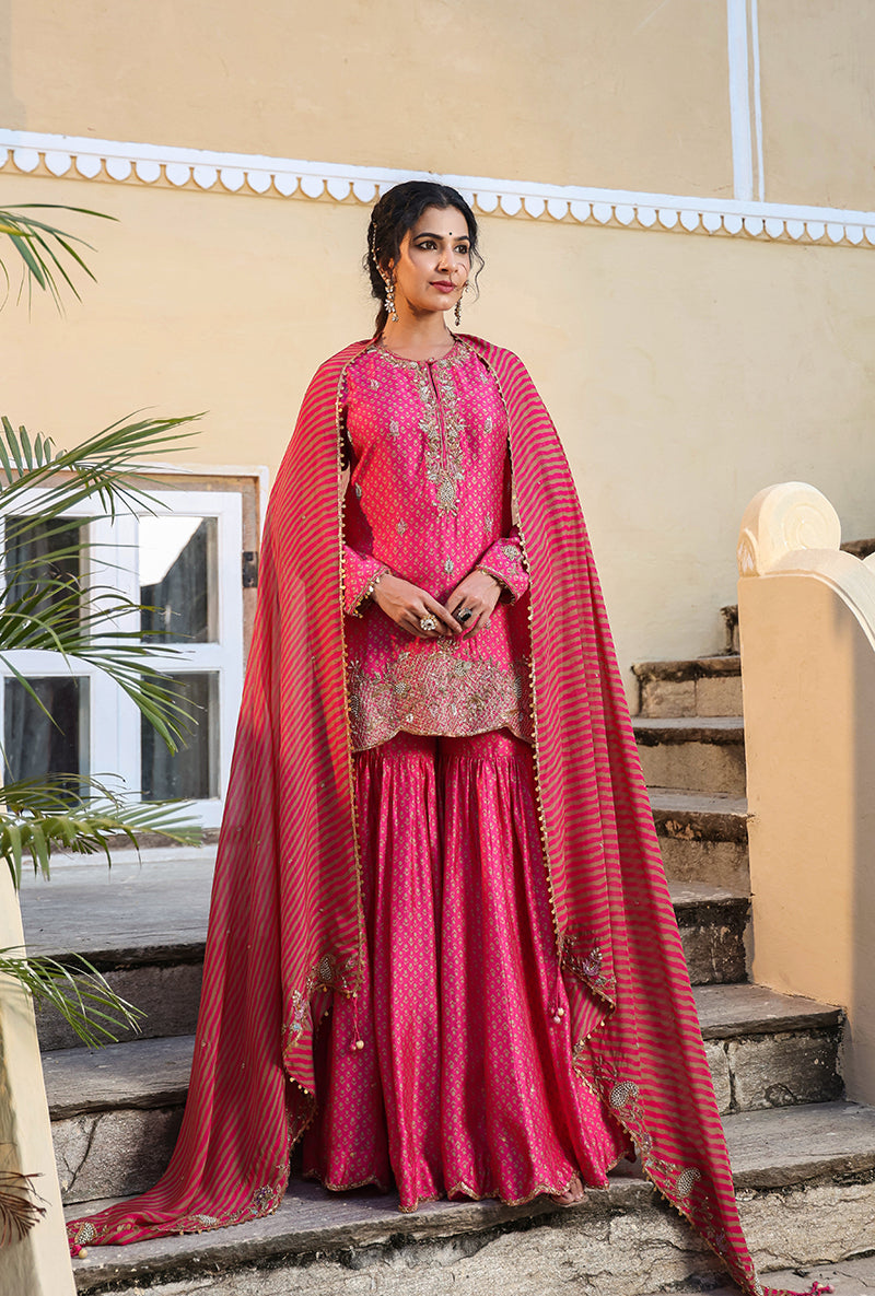 Pink Printed Raag Sharara Set