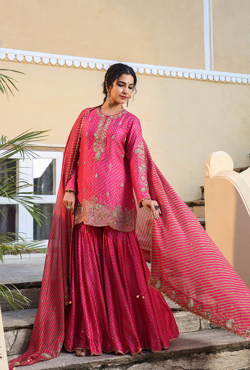 Pink Printed Raag Sharara Set