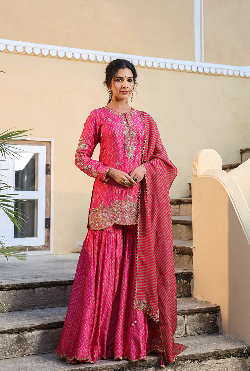 Pink Printed Raag Sharara Set