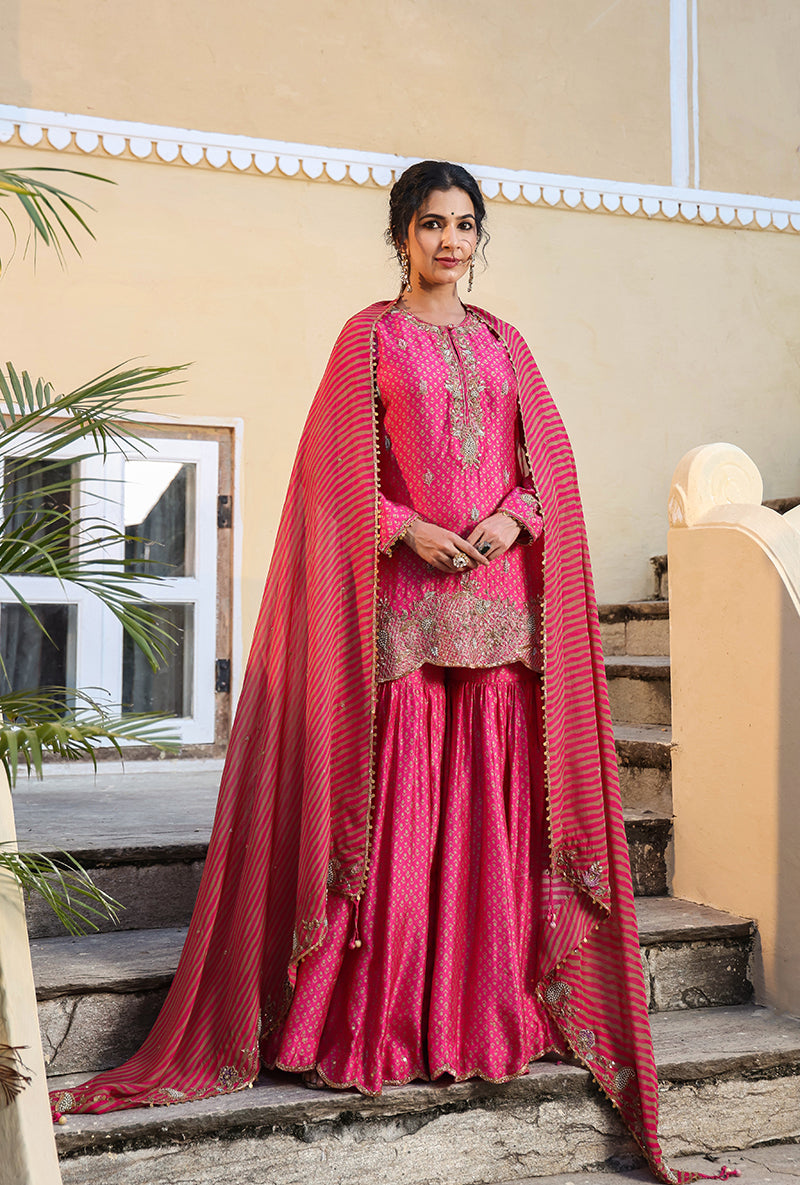 Pink Printed Raag Sharara Set