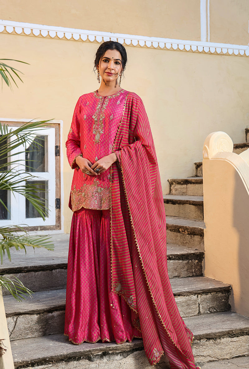 Pink Printed Raag Sharara Set