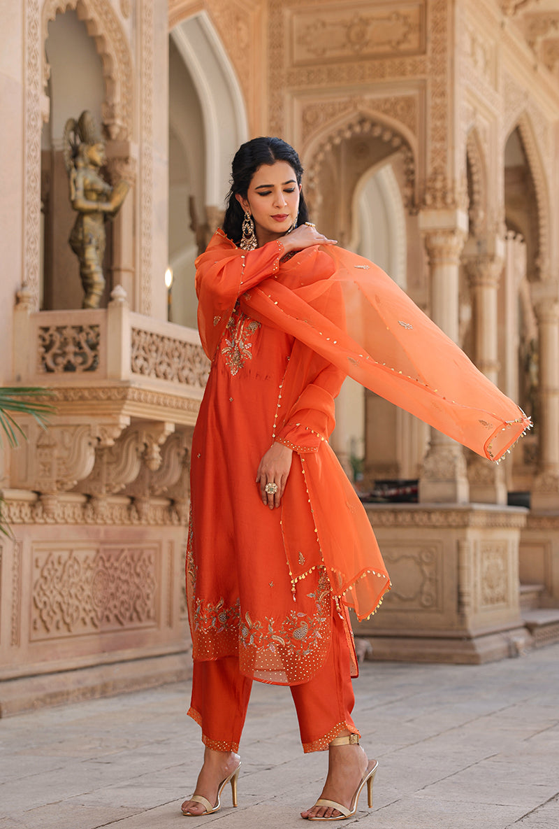 Orange Heavy Long Raag Kurta Set