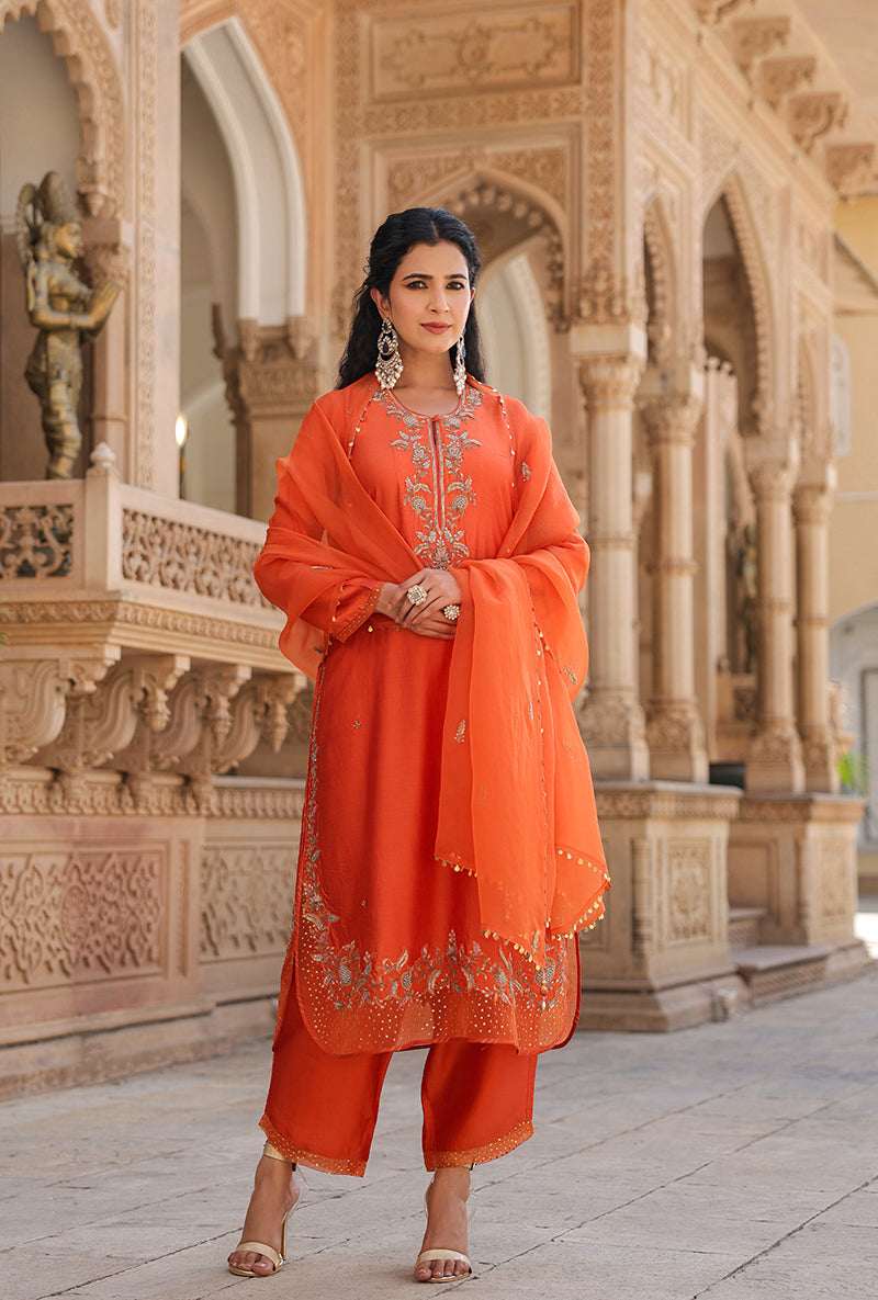 Orange Heavy Long Raag Kurta Set