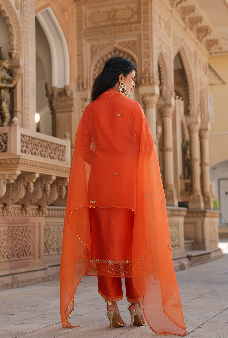 Orange Heavy Long Raag Kurta Set