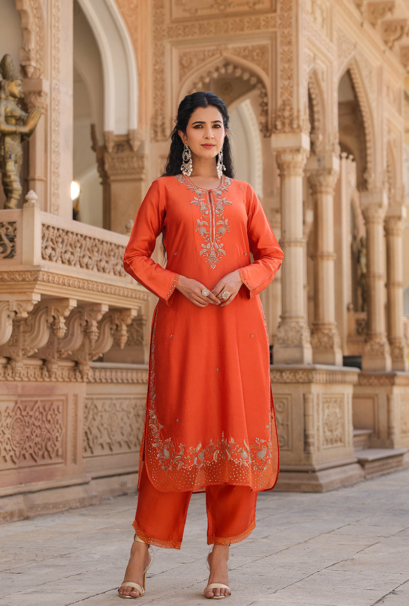 Orange Heavy Long Raag Kurta Set