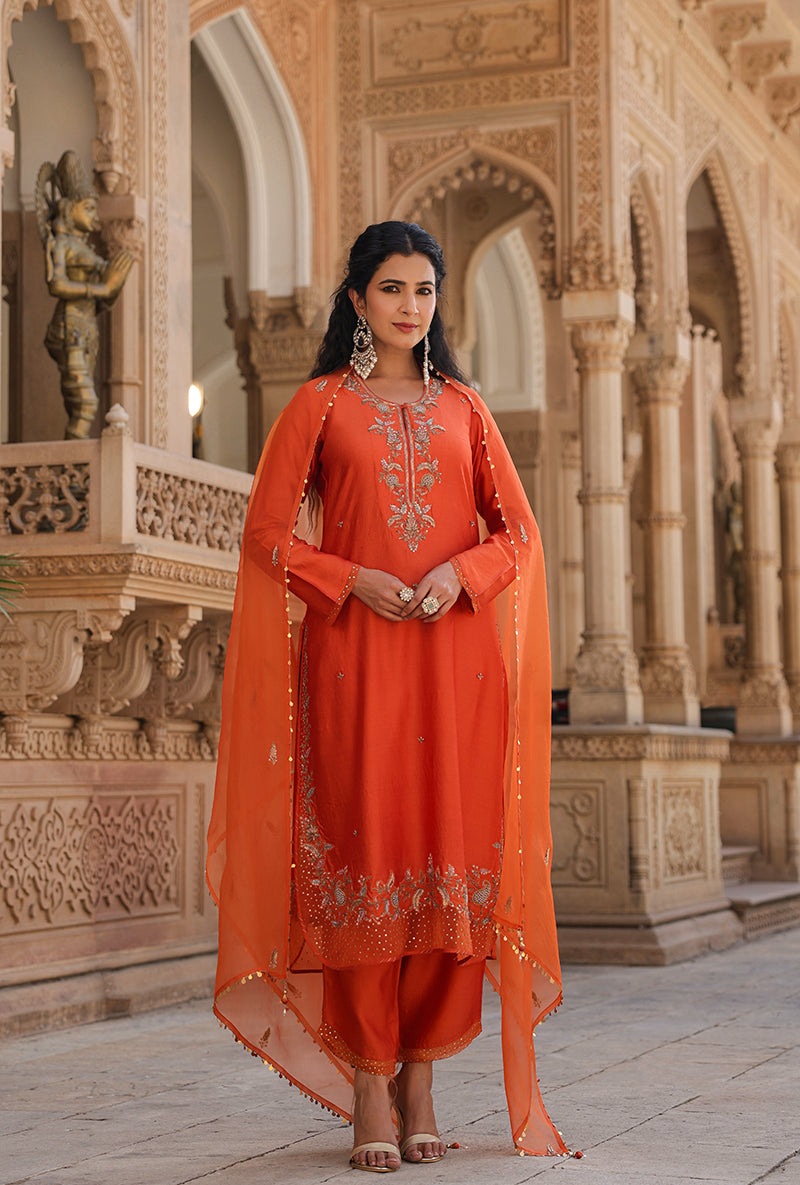 Orange Heavy Long Raag Kurta Set