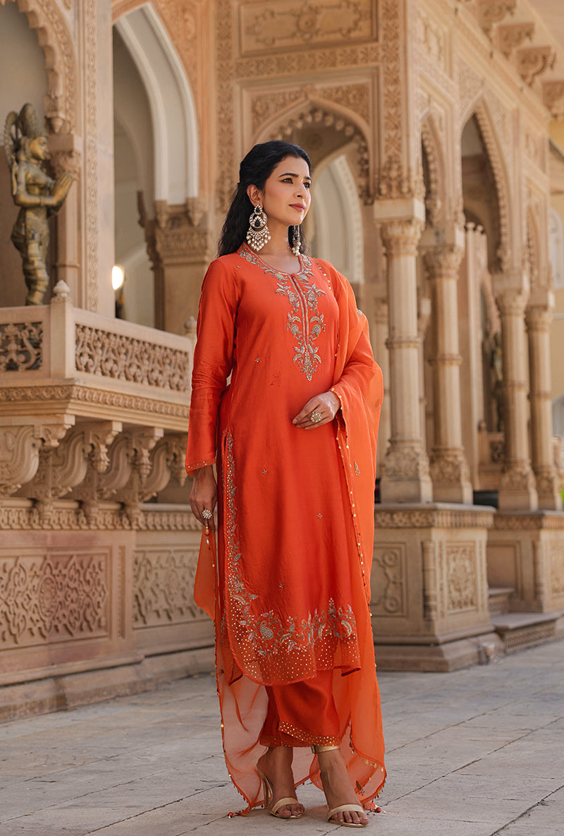 Orange Heavy Long Raag Kurta Set