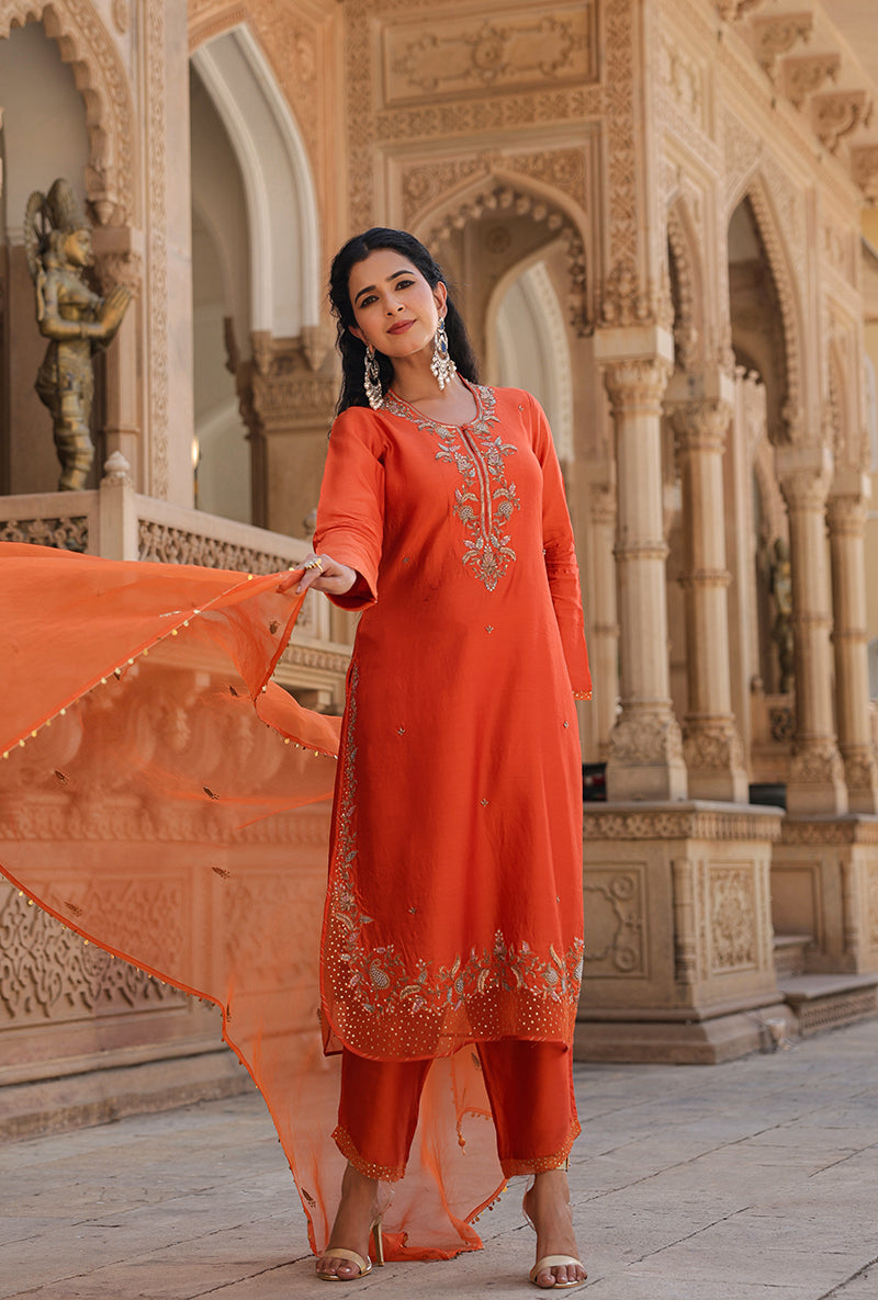 Orange Heavy Long Raag Kurta Set