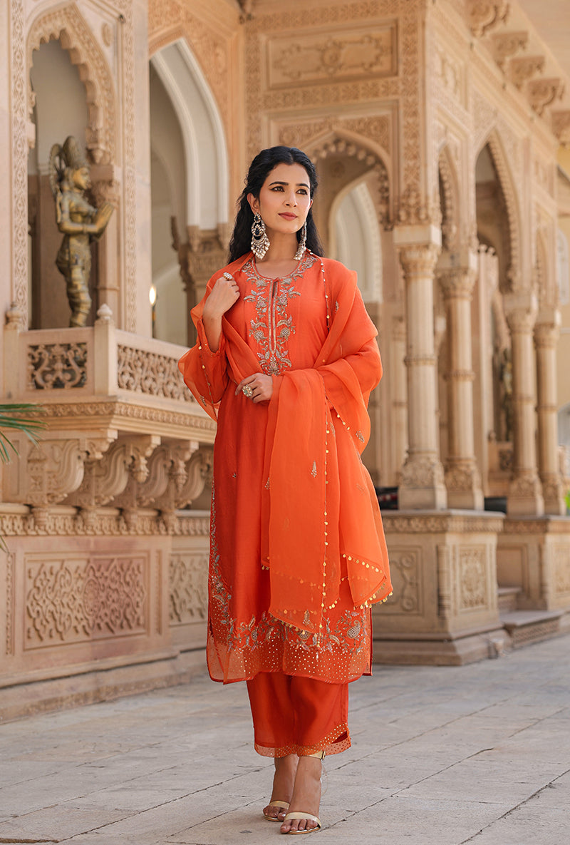 Orange Heavy Long Raag Kurta Set