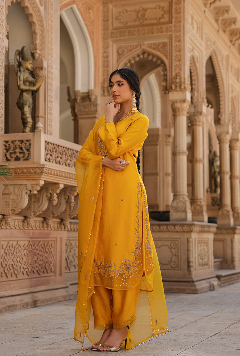 Yellow Heavy Long Raag Kurta Set