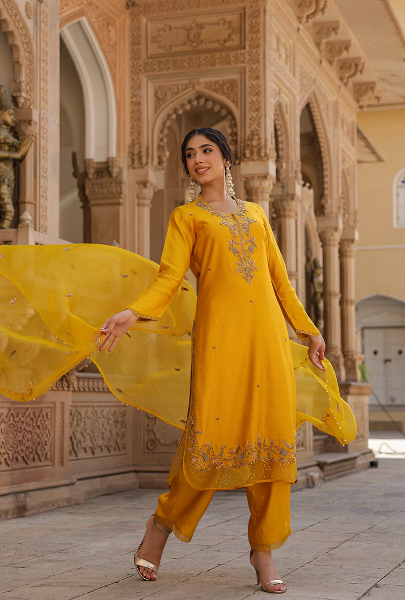 Yellow Heavy Long Raag Kurta Set