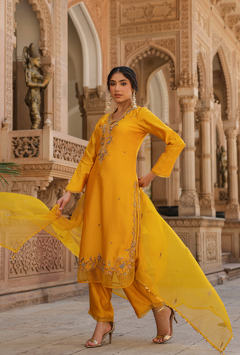 Yellow Heavy Long Raag Kurta Set