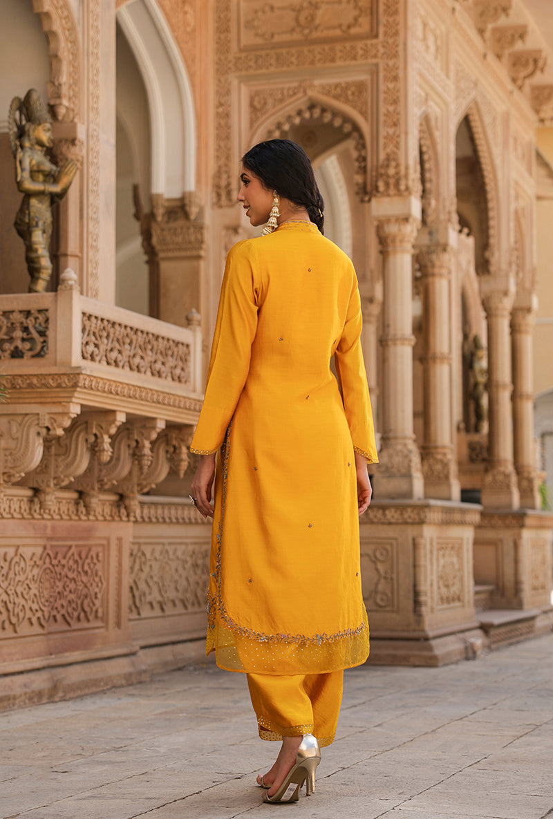 Yellow Heavy Long Raag Kurta Set