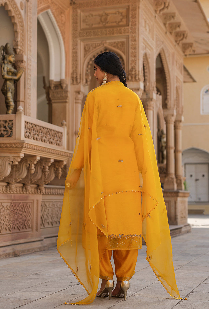 Yellow Heavy Long Raag Kurta Set