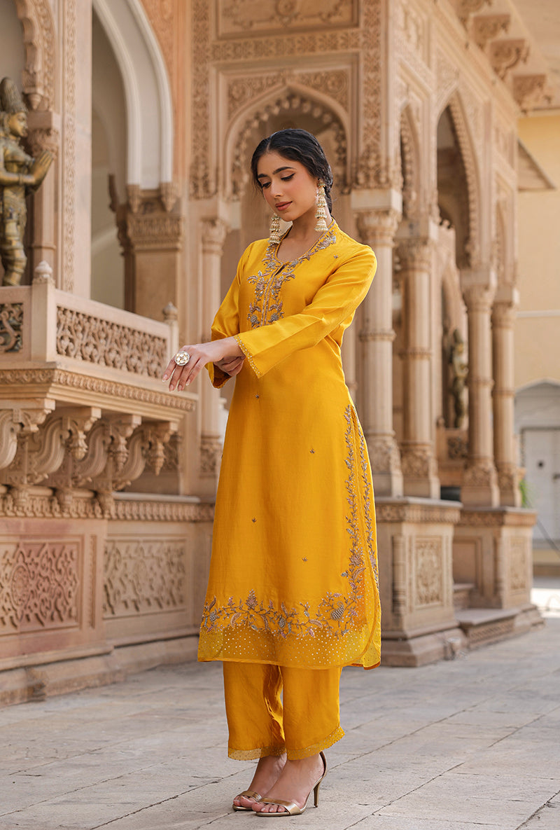 Yellow Heavy Long Raag Kurta Set